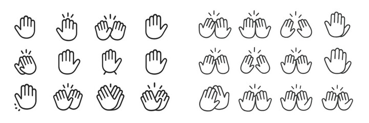 Collection of various hand gestures representing applause and celebration in a simple and clear style