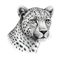 Obraz premium Hand drawn Leopard head portrait, sketch graphics monochrome illustration on a transparent background