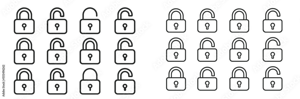 Poster unique arrangement of open and closed padlocks displayed in a creative pattern on a white background