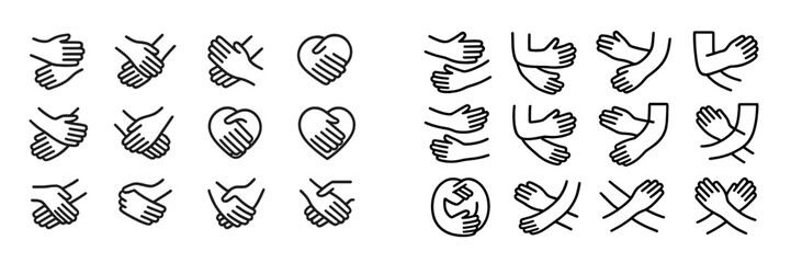 Various hand gestures depicted in minimalist line art to represent connection, unity, and support across diverse themes
