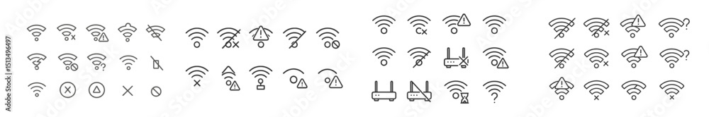 Poster collection of various wireless connection icons and symbols displayed on a digital interface
