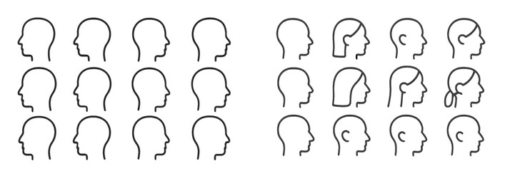Outline drawings of diverse human profiles showcasing various hairstyles and facial features