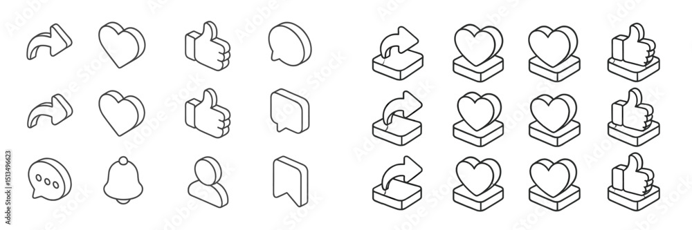 Poster various outline icons depicting social media symbols and notifications arranged in a clear grid layo