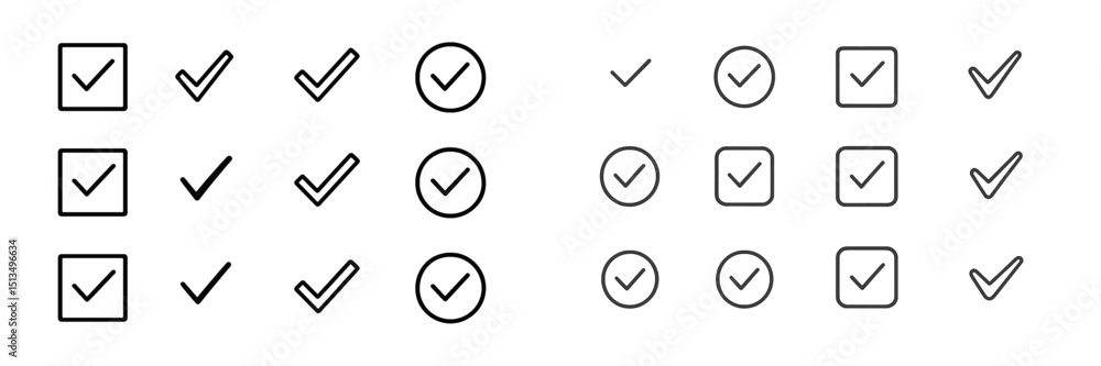 Poster various checkmark and checkbox designs in black and white for digital or print applications