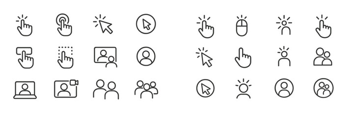 Collection of diverse hand and cursor icons illustrating interactive digital activities