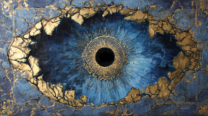 magazine visual on subconscious | dislocated psyche | symbolic dread | gold ochre and midnight blue | asymmetric depth fold | cracked earth | reflected impossibility | symbolic shadow casting | inner