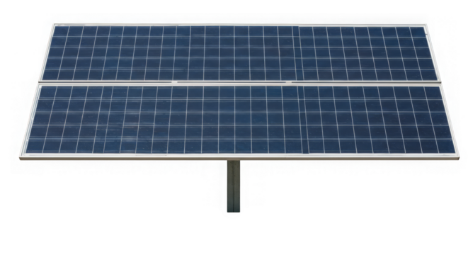 A gigapixel image depicts two solar panels aligned horizontally, mounted on a central support post.