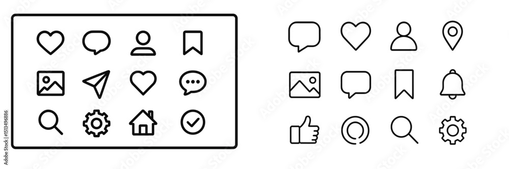 Aufkleber collection of various icons representing communication and social interaction on a digital platform