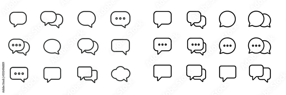 Poster various speech bubble icons arranged in a grid, showcasing different shapes and styles for graphic d