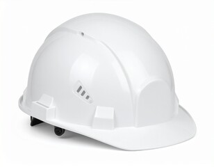 Fototapeta premium Side view of white construction helmet isolated on a white background. 3d rendering 