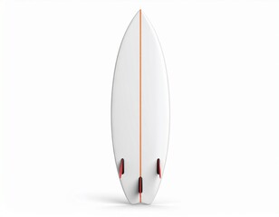 Surf board blank, short surfboard with red fins. 3D render illustration, isolated