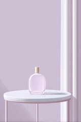 Elegant Pink Perfume Bottle on a White Table