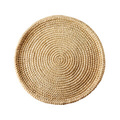 Handmade round woven placemat placed on a transparent background