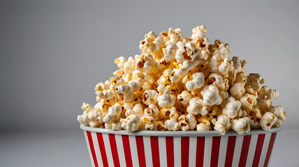 Hyper-Realistic Popcorn Close-Up in Striped Container – 8K Macro Photography with Deep Depth of Field and High Resolution HD image