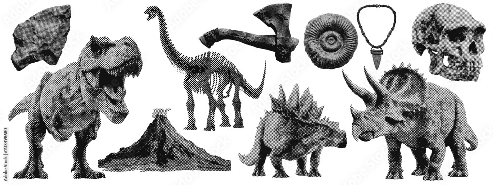 Canvas Prints set of prehistoric dinosaur halftone grunge vector design elements
