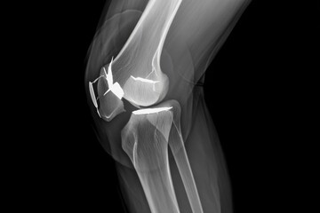X-ray image of fractured human knee joint - medical diagnosis and orthopedic analysis