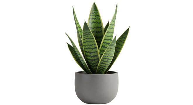 A potted snake plant rises on a transparent background in vivid detail and a decorative style.