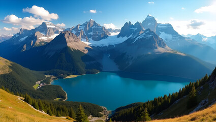 Italy, Piedmont, Gran Paradiso National Park, High angle view of Italian Alps and lakes in itlay.