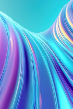 Fluid abstract wave of iridescent glass material flowing across a vibrant teal background. Glossy and futuristic with soft gradients and reflective highlights.