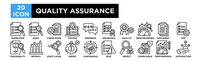 Quality assurance icon collection set. Inspection, Audit, Compliance, Testing, Feedback