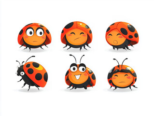 Obraz premium Six cute ladybug cartoon characters showing different emotions