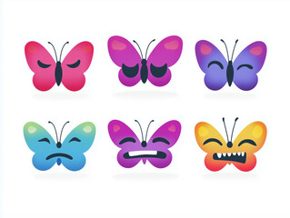 Set of colorful butterflies showing different emotions