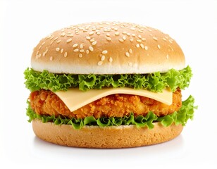 CRISPY CHEESY CHICKEN PATTY BURGER ON WHITE
