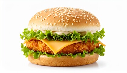 CRISPY CHEESY CHICKEN PATTY BURGER ON WHITE