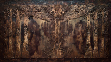 editorial on mythic abstraction | forest of memory | primordial awe | sepia stained earth tones | symbolic symmetry | forest metamorphosis | abstract erosion layers | frottage | dream conflict