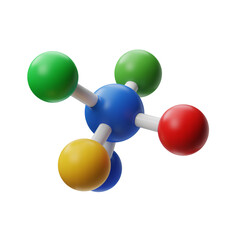 3d molecule model isolated on transparent background. Colorful chemical structure science illustration.