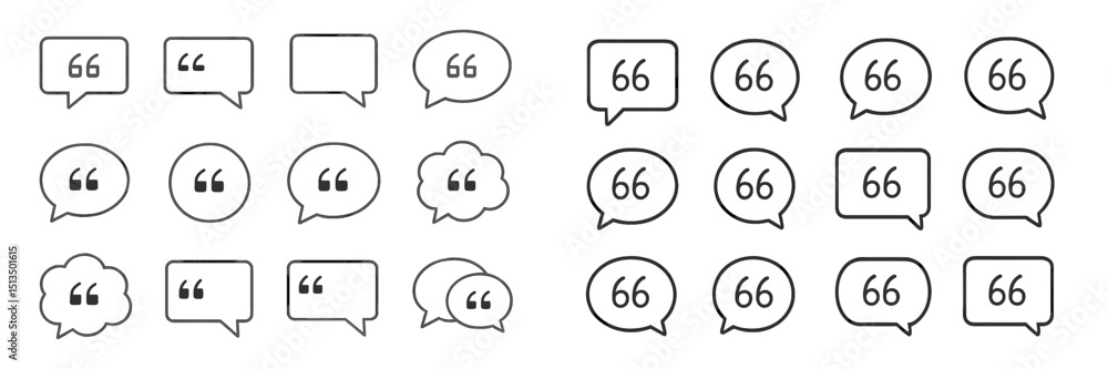 Poster variety of speech bubbles and quotation marks in different shapes and sizes for design purposes