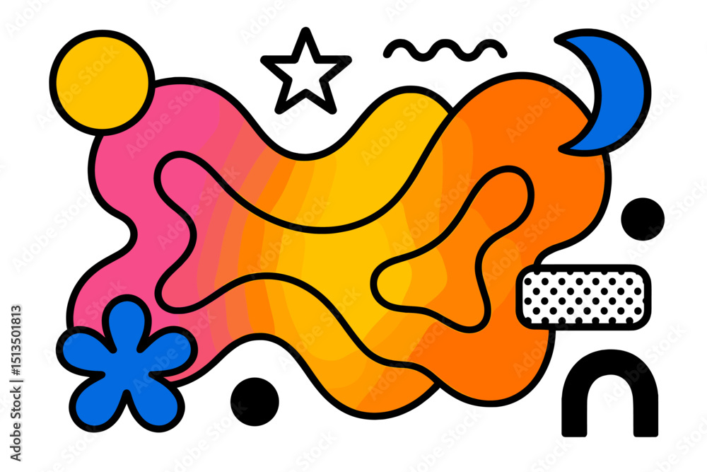 Poster colorful abstract design with shapes and patterns creating a vibrant graphic art piece