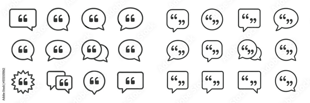 Poster various speech bubble designs featuring quotation marks for graphic design projects and text represe