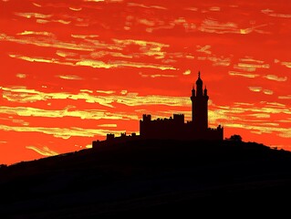 Obraz premium Silhouette castle sunset