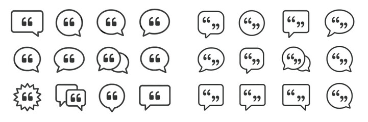 Various speech bubble designs featuring quotation marks for graphic design projects and text representation in communications