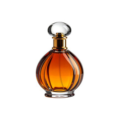Elegant amber perfume bottle on cap top gold life rich on transparent background