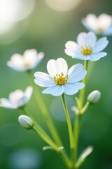 Delicate white gypsophila blooms in soft focus , greenery, delicate
