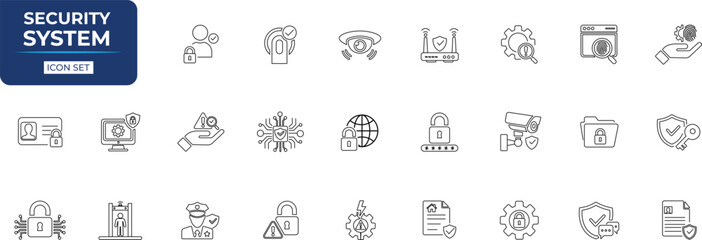 Security system line icon set.