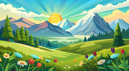 Obraz premium summer landscape with mountains vector