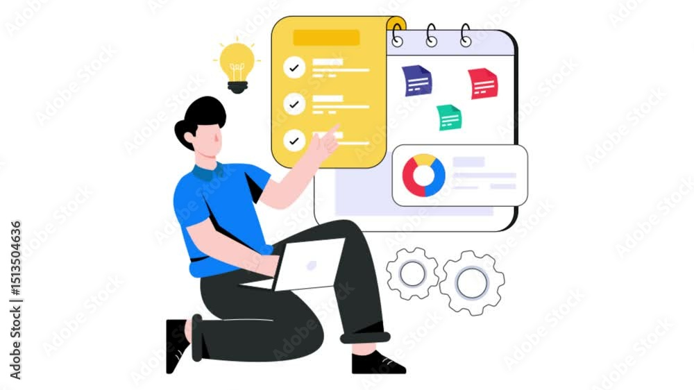 Poster task management 2d flat animation.