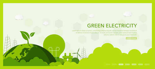 green energy electricity. Sustainable economic and green energy. Climate change and sustainability. Vector illustration.