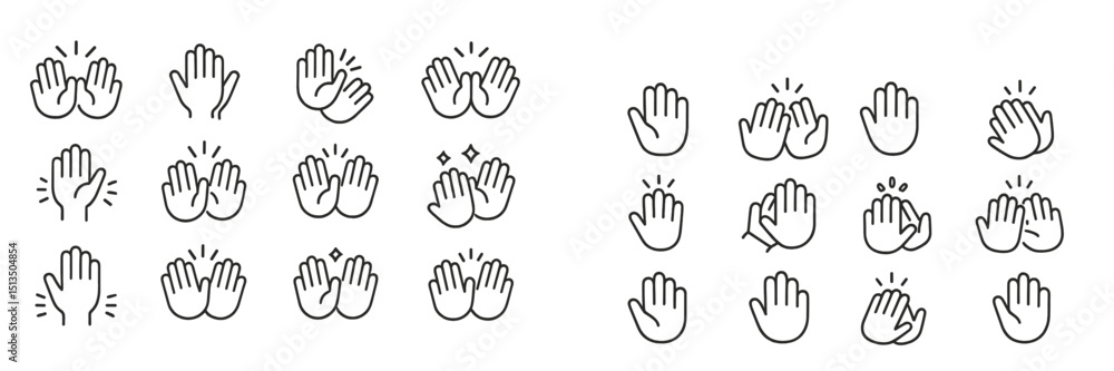 Poster various hand gestures representing clapping and greeting expressions created in simple line art styl