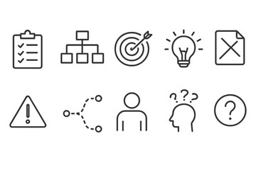 Creative symbols representing planning, problem-solving, and decision-making in a modern workspace context