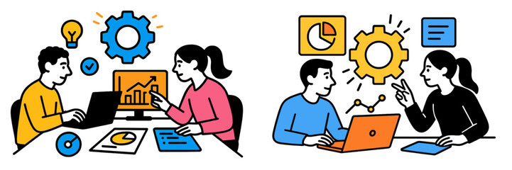 Collaboration between professionals in a modern workspace focused on data analysis and project planning