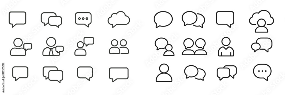 Poster various communication icons representing conversations, discussions, and messaging in a digital envi