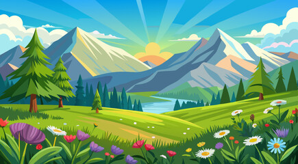 Naklejka premium summer landscape with mountains vector