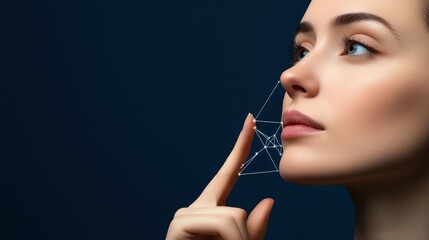 Obraz premium Facial Recognition Technology Woman's Face with Biometric Data Overlay