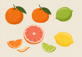 Citrus Fruits Illustration Oranges, Grapefruit, Lemon