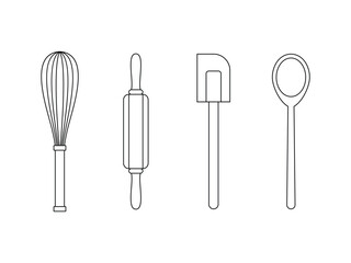 set of linear tools kitchen design, vector, isolated on transparent background