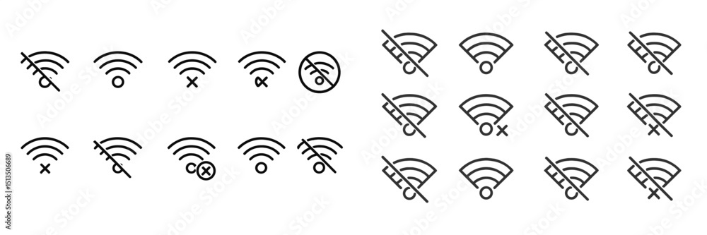 Poster various symbols representing wifi connection statuses on a simple background illustrating connectivi